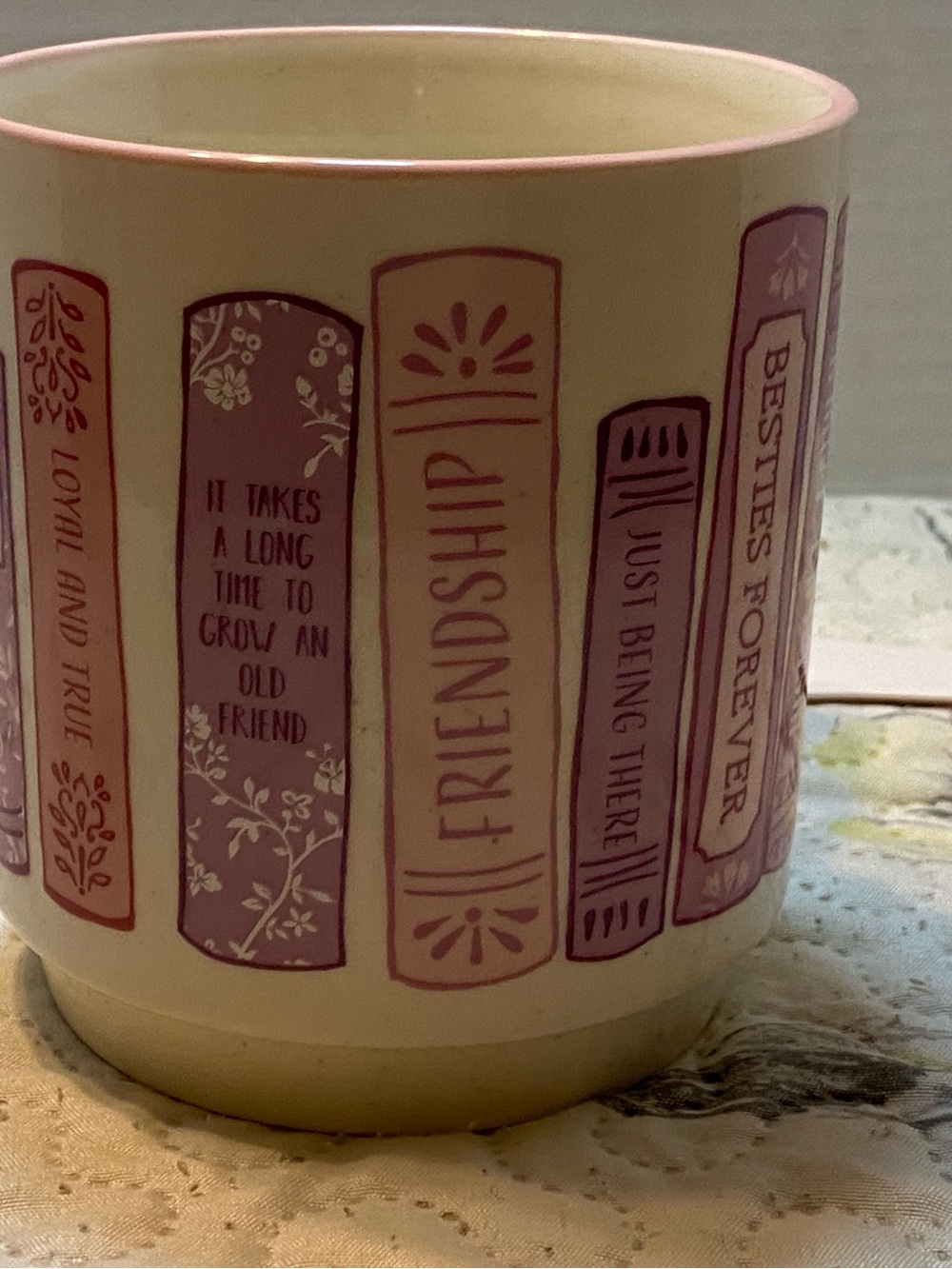 Mellow & Mod Friendshi Pink Ceramic Coffee Mug - Inspirational Book Spine Design